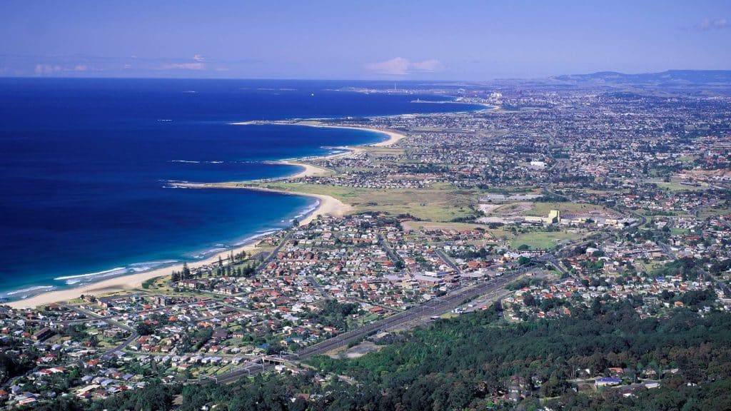 Aerial view of Wollongong on NSW South Coast.