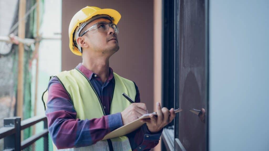 Building inspector conducting an inspection on a strata property.