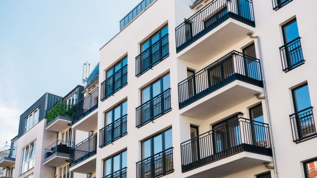 Affordable housing example showing a modern apartment building